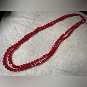 Vintage Red Faceted Lucite Bead Necklace - Women Jewelry